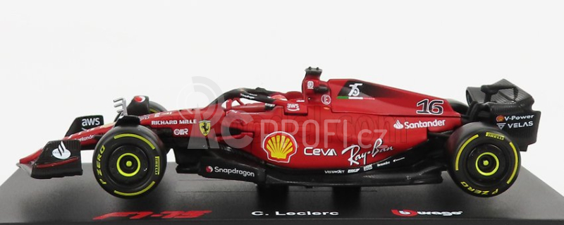 Bburago Ferrari F1-75 Scuderia Ferrari N 16 Season 2022 Charles Leclerc With Helmet And Plastic Showcase - Exclusive Carmodel 1:43 Red