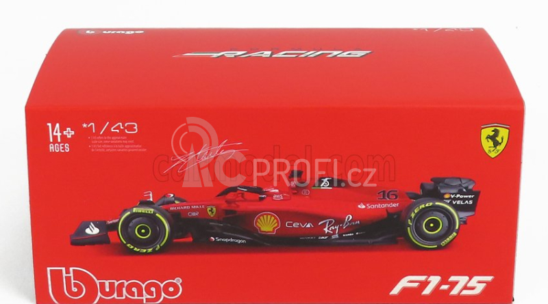 Bburago Ferrari F1-75 Scuderia Ferrari N 16 Season 2022 Charles Leclerc With Helmet And Plastic Showcase - Exclusive Carmodel 1:43 Red