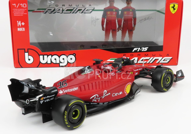 Bburago Ferrari F1-75 Scuderia Ferrari N 16 Season 2022 Charles Leclerc - Yellow Wheels - Exclusive Carmodel 1:18 Red