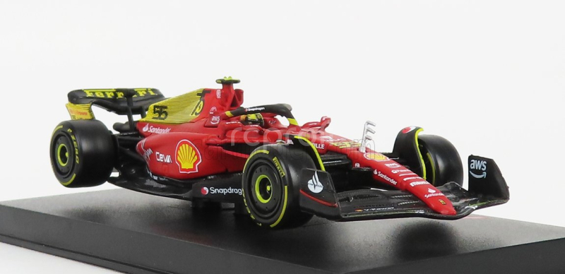 Bburago Ferrari F1-75 Scuderia Ferrari N 55 4th Monza Gp Italy 2022 Carlos Sainz - With Helmet And Plastic Showcase - Exclusive Carmodel 1:43 Červená Žlutá