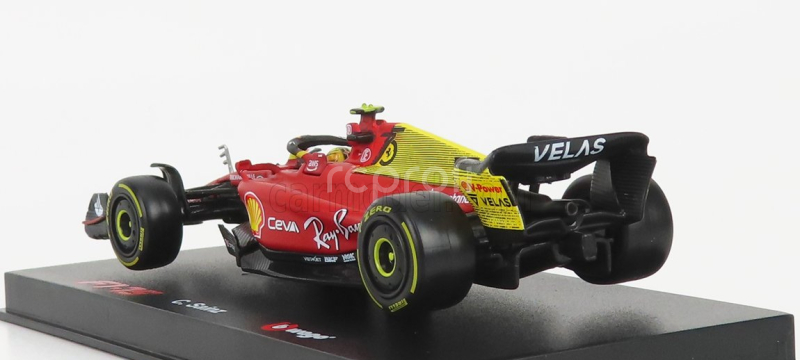 Bburago Ferrari F1-75 Scuderia Ferrari N 55 4th Monza Gp Italy 2022 Carlos Sainz - With Helmet And Plastic Showcase - Exclusive Carmodel 1:43 Červená Žlutá