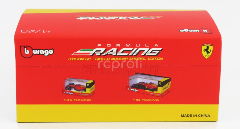 Bburago Ferrari F1-75 Scuderia Ferrari N 55 4th Monza Gp Italy 2022 Carlos Sainz - With Helmet And Plastic Showcase - Exclusive Carmodel 1:43 Červená Žlutá