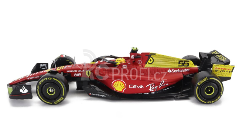 Bburago Ferrari F1-75 Scuderia Ferrari N 55 4th Monza Gp Italy 2022 Carlos Sainz - With Pilot And Showcase - Exclusive Carmodel 1:24 Červená Žlutá