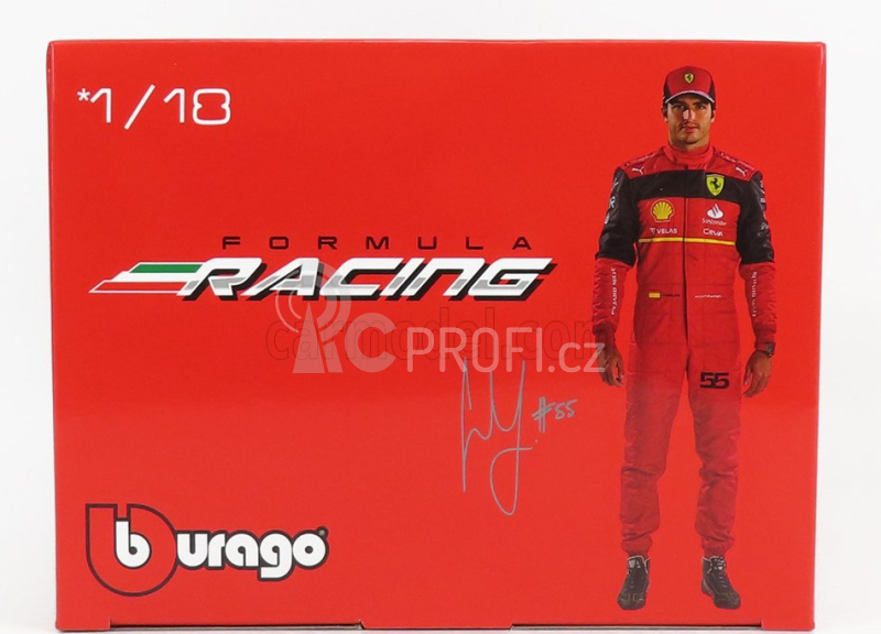 Bburago Ferrari F1-75 Scuderia Ferrari N 55 Season 2022 Carlos Sainz - White Wheels - Exclusive Carmodel 1:18 Red