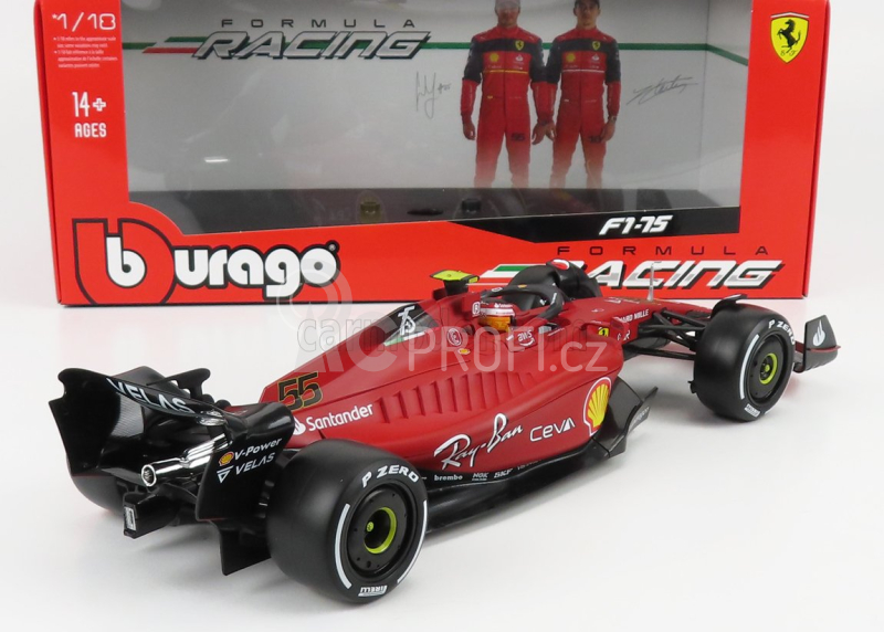 Bburago Ferrari F1-75 Scuderia Ferrari N 55 Season 2022 Carlos Sainz 1:18, červená