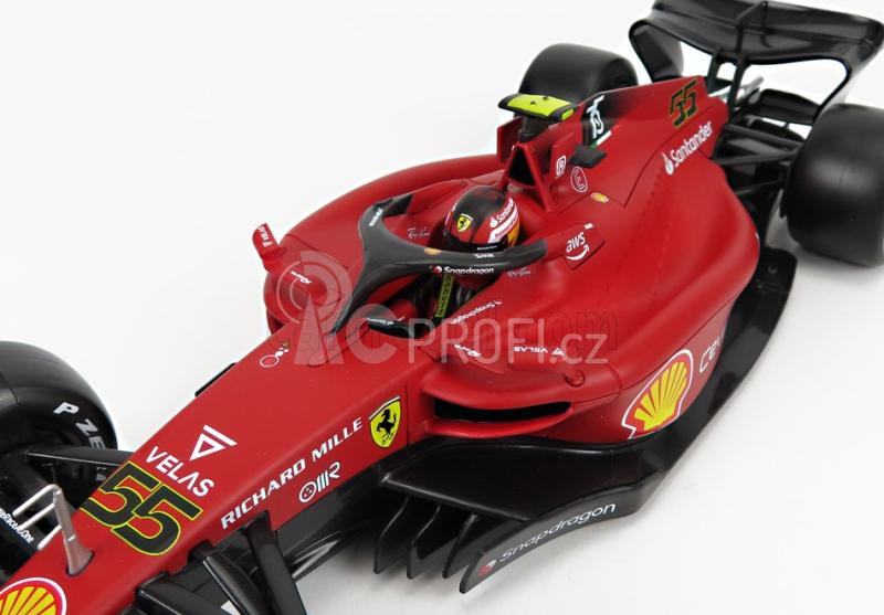 Bburago Ferrari F1-75 Scuderia Ferrari N 55 Season 2022 Carlos Sainz - White Wheels - Exclusive Carmodel 1:18 Red