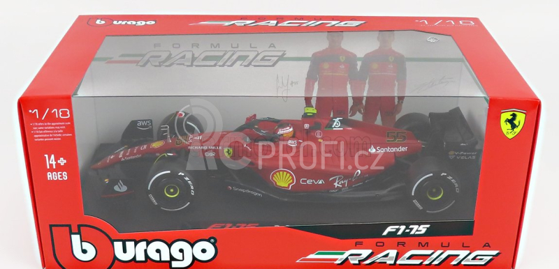 Bburago Ferrari F1-75 Scuderia Ferrari N 55 Season 2022 Carlos Sainz 1:18, červená