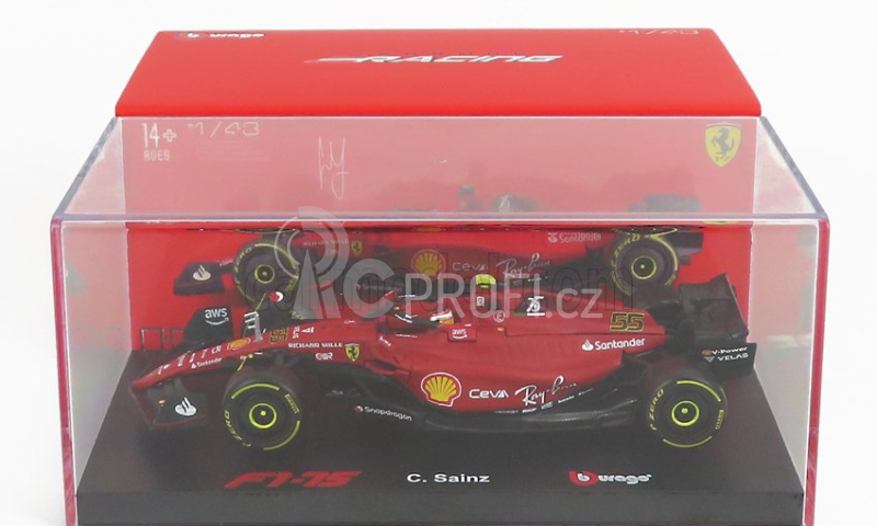 Bburago Ferrari F1-75 Scuderia Ferrari N 55 Season 2022 Carlos Sainz 1:43, červená