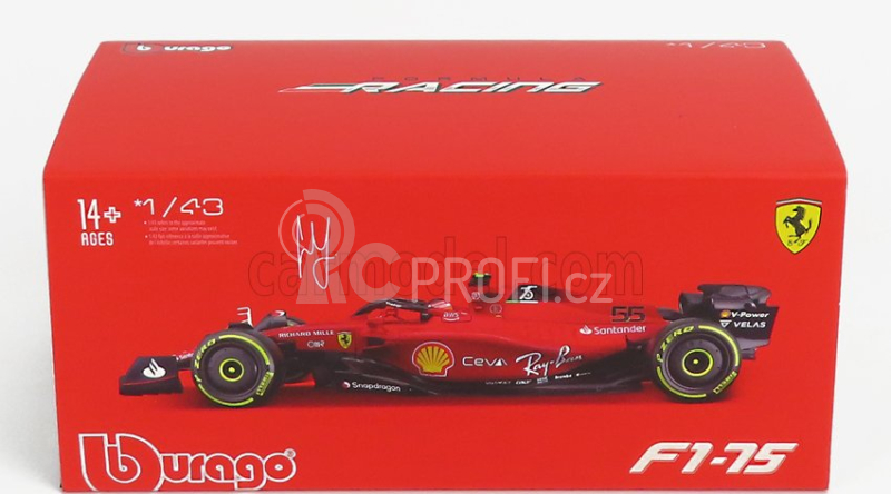 Bburago Ferrari F1-75 Scuderia Ferrari N 55 Season 2022 Carlos Sainz 1:43, červená