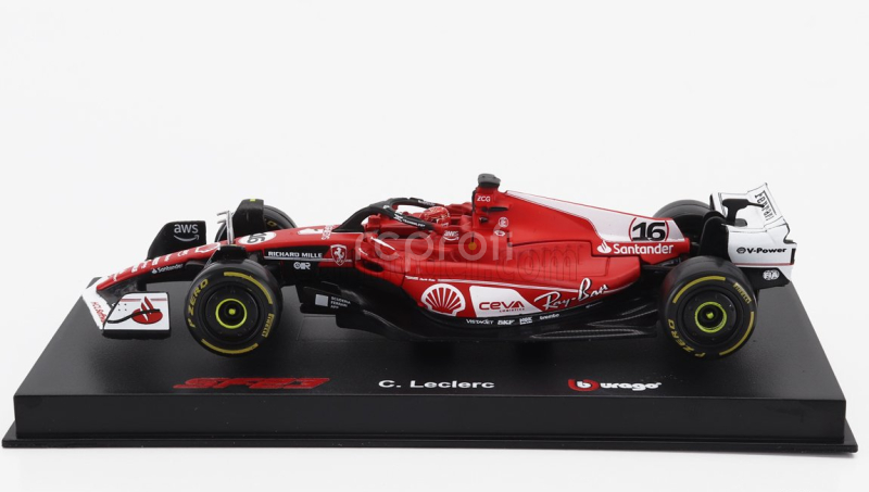 Bburago Ferrari F1  Sf-23 Team Scuderia Ferrari N 16 2nd Las Vegas Usa Gp 2023 Charles Leclerc - With Pilot And Showcase 1:43 Červená Bílá Černá