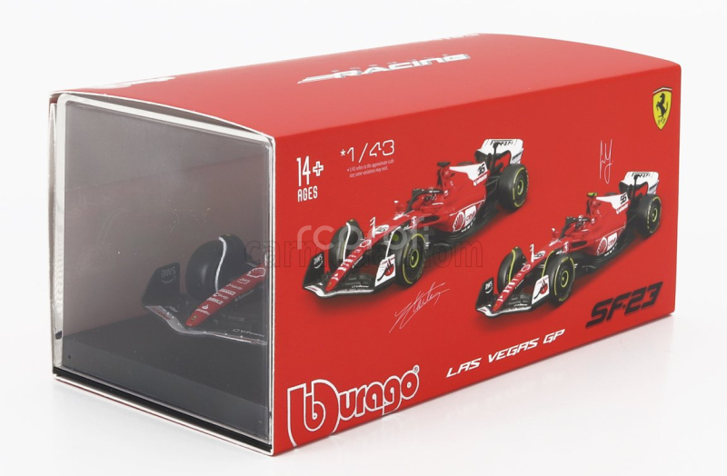 Bburago Ferrari F1  Sf-23 Team Scuderia Ferrari N 16 2nd Las Vegas Usa Gp 2023 Charles Leclerc - With Pilot And Showcase 1:43 Červená Bílá Černá