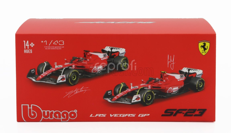 Bburago Ferrari F1  Sf-23 Team Scuderia Ferrari N 16 2nd Las Vegas Usa Gp 2023 Charles Leclerc - With Pilot And Showcase 1:43 Červená Bílá Černá