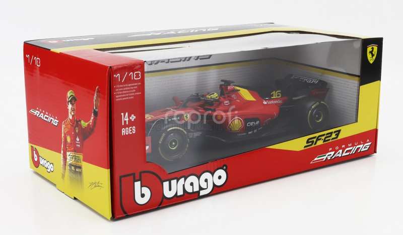 Bburago Ferrari F1  Sf-23 Team Scuderia Ferrari N 16 4th Monza Italy Gp 2023 Charles Leclerc 1:18 Červená Černá Žlutá