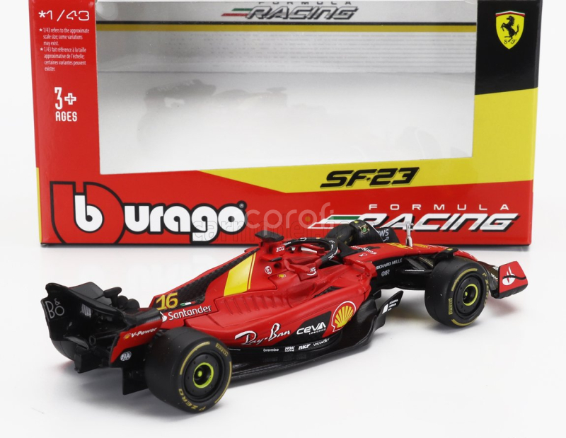 Bburago Ferrari F1  Sf-23 Team Scuderia Ferrari N 16 4th Monza Italy Gp 2023 Charles Leclerc 1:43 Červená Černá Žlutá