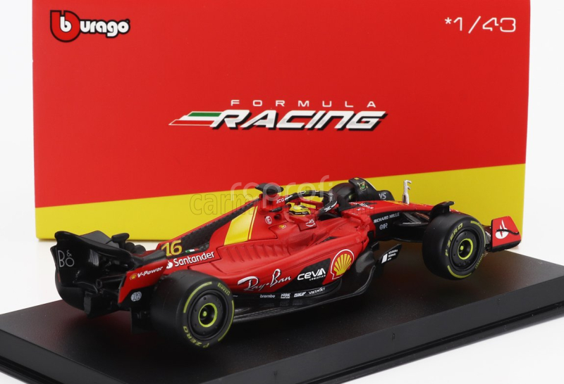 Bburago Ferrari F1  Sf-23 Team Scuderia Ferrari N 16 4th Monza Italy Gp 2023 Charles Leclerc - With Pilot And Showcase 1:43 Červená Černá Žlutá