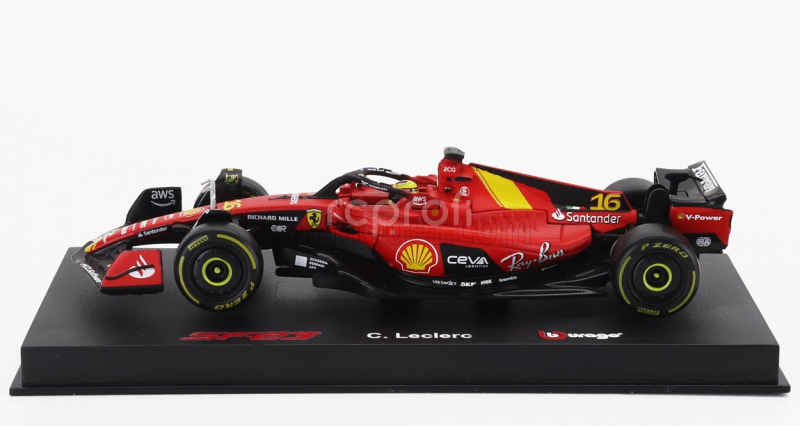 Bburago Ferrari F1  Sf-23 Team Scuderia Ferrari N 16 4th Monza Italy Gp 2023 Charles Leclerc - With Pilot And Showcase 1:43 Červená Černá Žlutá