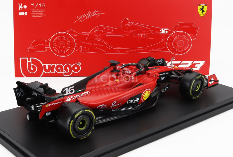 Bburago Ferrari F1  Sf-23 Team Scuderia Ferrari N 16 Season 2023 Charles Leclerc - Con Vetrina - With Showcase - Exclusive Carmodel 1:18 Červená Černá
