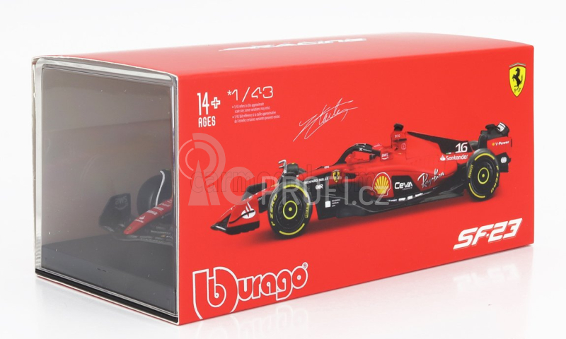 Bburago Ferrari F1  Sf-23 Team Scuderia Ferrari N 16 Season 2023 Charles Leclerc - With Pilot And Showcase - Exclusive Carmodel 1:43 Červená Černá