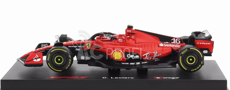 Bburago Ferrari F1  Sf-23 Team Scuderia Ferrari N 16 Season 2023 Charles Leclerc - With Pilot And Showcase - Exclusive Carmodel 1:43 Červená Černá