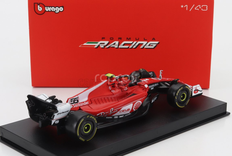 Bburago Ferrari F1  Sf-23 Team Scuderia Ferrari N 55 Las Vegas Usa Gp 2023 Carlos Sainz - With Pilot And Showcase 1:43 Červená Bílá Černá