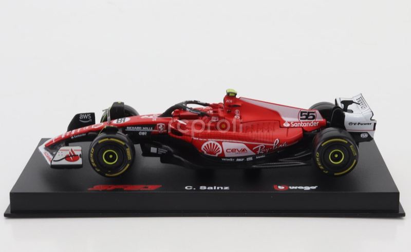 Bburago Ferrari F1  Sf-23 Team Scuderia Ferrari N 55 Las Vegas Usa Gp 2023 Carlos Sainz - With Pilot And Showcase 1:43 Červená Bílá Černá
