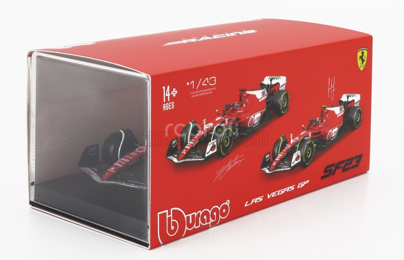 Bburago Ferrari F1  Sf-23 Team Scuderia Ferrari N 55 Las Vegas Usa Gp 2023 Carlos Sainz - With Pilot And Showcase 1:43 Červená Bílá Černá
