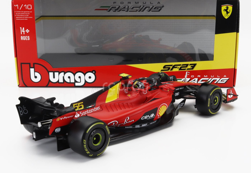 Bburago Ferrari F1  Sf-23 Team Scuderia Ferrari N 55 Pole Position 3rd Monza Italy Gp 2023 Carlos Sainz 1:18 Červená Černá Žlutá