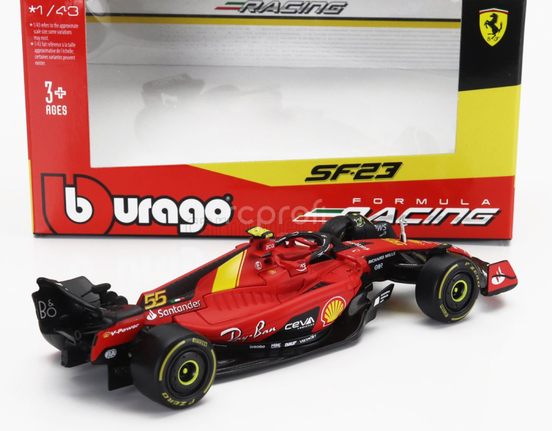 Bburago Ferrari F1  Sf-23 Team Scuderia Ferrari N 55 Pole Position 3rd Monza Italy Gp 2023 Carlos Sainz 1:43 Červená Černá Žlutá