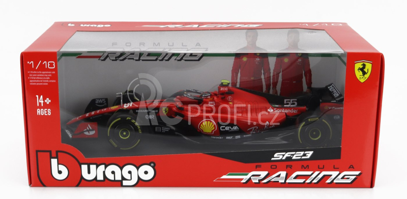 Bburago Ferrari F1 Sf-23 Team Scuderia Ferrari N 55 2023 Carlos Sainz 1:18, červená