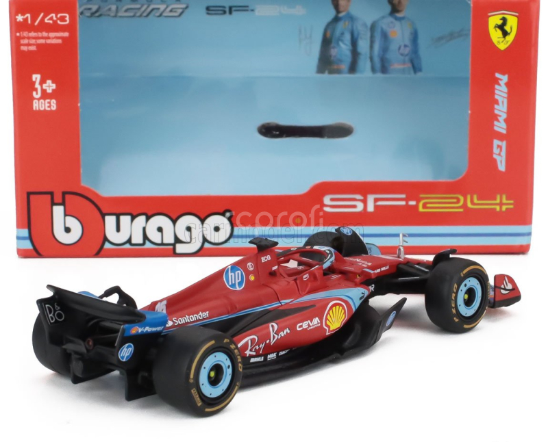 Bburago Ferrari F1  Sf-24 Team Scuderia Ferrari N 16 3rd Miami Gp 2024 Charles Leclerc 1:43 Červená Černá Světle Modrá