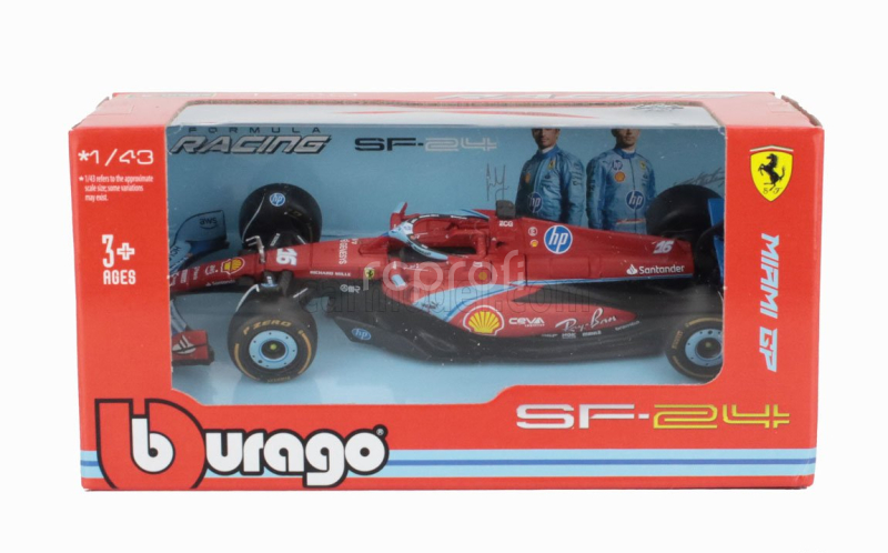 Bburago Ferrari F1  Sf-24 Team Scuderia Ferrari N 16 3rd Miami Gp 2024 Charles Leclerc 1:43 Červená Černá Světle Modrá