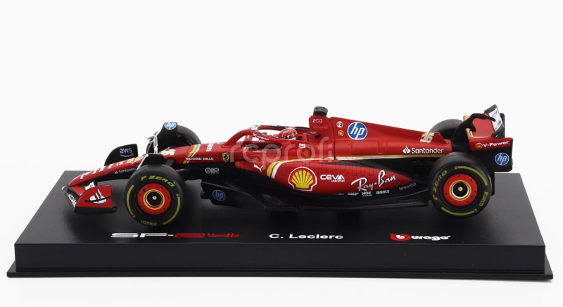 Bburago Ferrari F1  Sf-24 Team Scuderia Ferrari N 16 4th Emilia Romagna Imola Gp 2024 Charles Leclerc - With Pilot And Showcase 1:43 Červená Černá