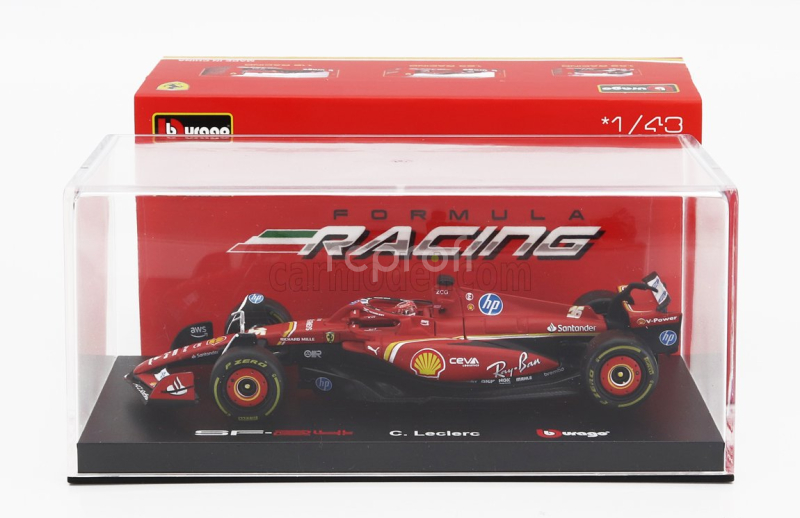 Bburago Ferrari F1  Sf-24 Team Scuderia Ferrari N 16 4th Emilia Romagna Imola Gp 2024 Charles Leclerc - With Pilot And Showcase 1:43 Červená Černá