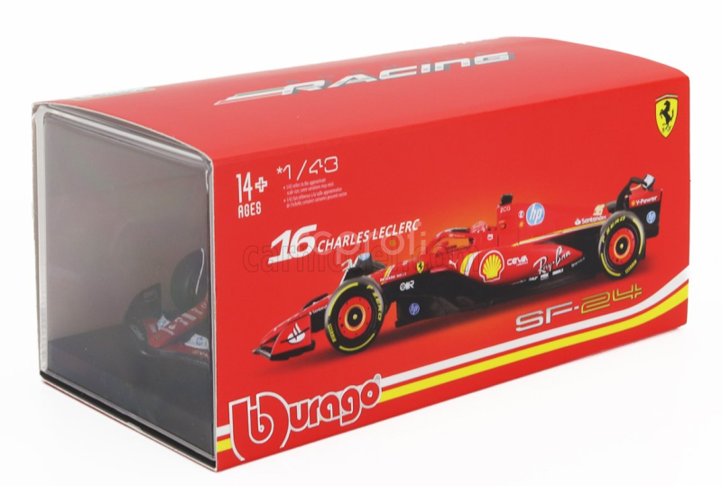 Bburago Ferrari F1  Sf-24 Team Scuderia Ferrari N 16 4th Emilia Romagna Imola Gp 2024 Charles Leclerc - With Pilot And Showcase 1:43 Červená Černá