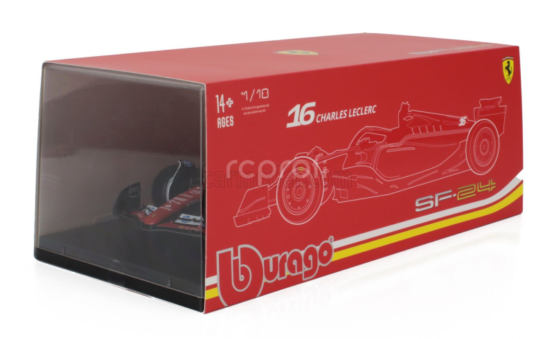 Bburago Ferrari F1  Sf-24 Team Scuderia Ferrari N 16 Winner Italy Monza Gp 2024 Charles Leclerc - Con Vetrina - With Showcase 1:18 Červená Bílá Černá