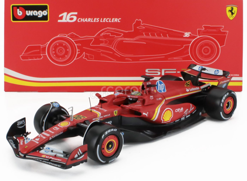 Bburago Ferrari F1  Sf-24 Team Scuderia Ferrari N 16 Winner Italy Monza Gp 2024 Charles Leclerc - Con Vetrina - With Showcase 1:18 Červená Bílá Černá