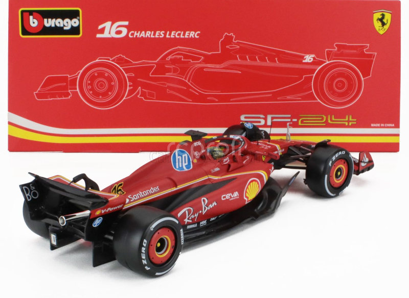Bburago Ferrari F1  Sf-24 Team Scuderia Ferrari N 16 Winner Italy Monza Gp 2024 Charles Leclerc - Con Vetrina - With Showcase 1:18 Červená Bílá Černá