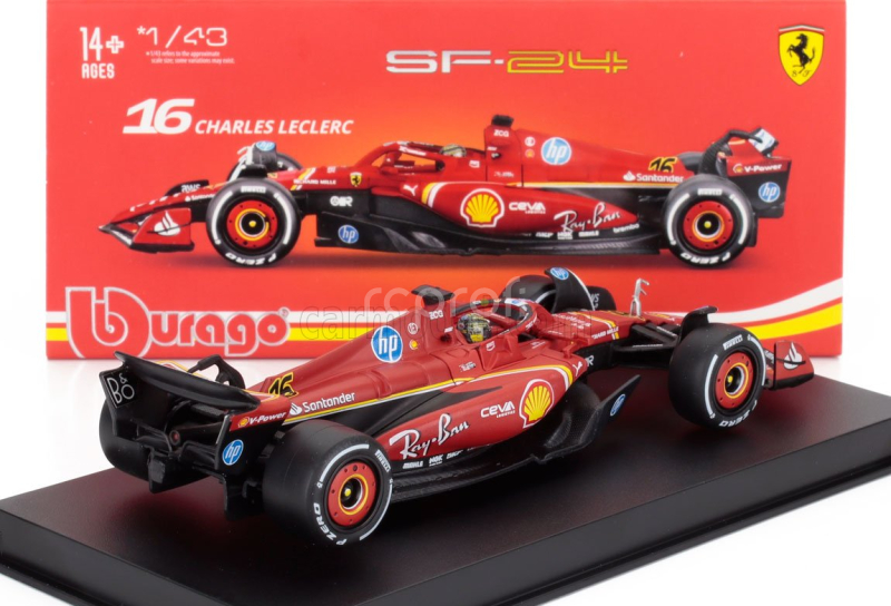 Bburago Ferrari F1  Sf-24 Team Scuderia Ferrari N 16 Winner Italy Monza Gp 2024 Charles Leclerc - With Pilot And Showcase 1:43 Červená Bílá Černá