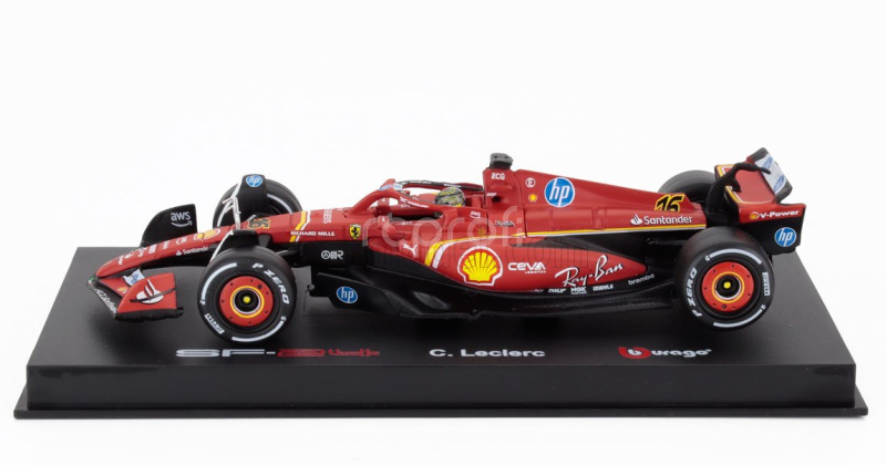 Bburago Ferrari F1  Sf-24 Team Scuderia Ferrari N 16 Winner Italy Monza Gp 2024 Charles Leclerc - With Pilot And Showcase 1:43 Červená Bílá Černá