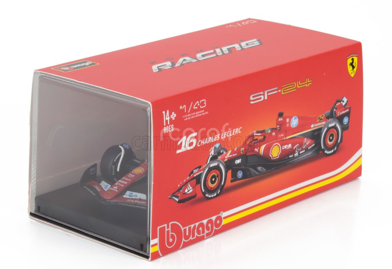 Bburago Ferrari F1  Sf-24 Team Scuderia Ferrari N 16 Winner Italy Monza Gp 2024 Charles Leclerc - With Pilot And Showcase 1:43 Červená Bílá Černá