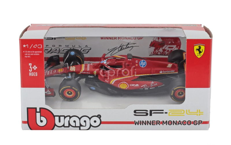 Bburago Ferrari F1  Sf-24 Team Scuderia Ferrari N 16 Winner Monaco Gp 2024 Charles Leclerc 1:43 Červená Černá