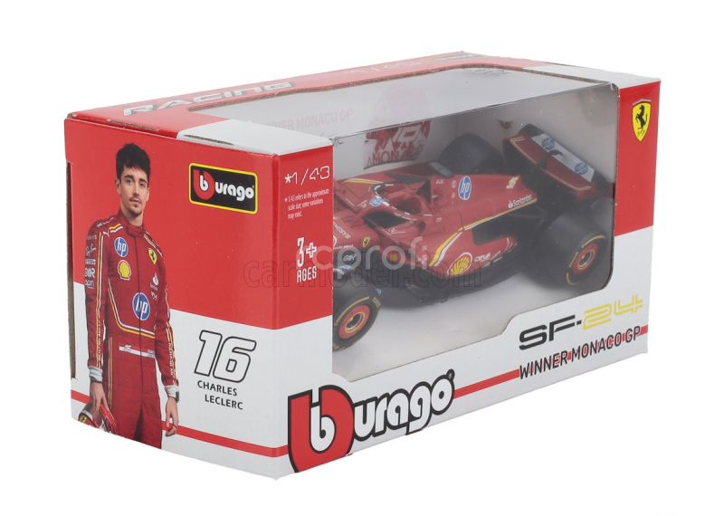 Bburago Ferrari F1  Sf-24 Team Scuderia Ferrari N 16 Winner Monaco Gp 2024 Charles Leclerc 1:43 Červená Černá