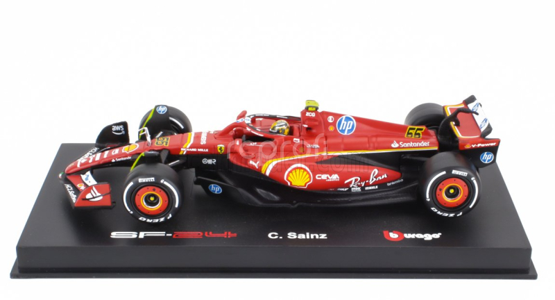 Bburago Ferrari F1  Sf-24 Team Scuderia Ferrari N 55 4th Italy Monza Gp 2024 Carlos Sainz - With Pilot And Showcase 1:43 Červená Bílá Černá