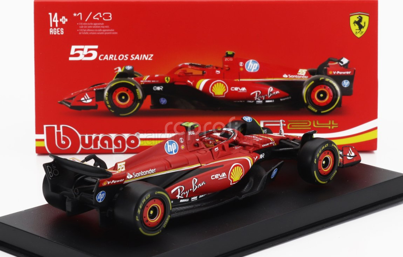 Bburago Ferrari F1  Sf-24 Team Scuderia Ferrari N 55 5th Emilia Romagna Imola Gp 2024 Carlos Sainz - With Pilot And Showcase 1:43 Červená Černá