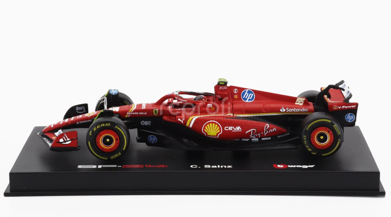 Bburago Ferrari F1  Sf-24 Team Scuderia Ferrari N 55 5th Emilia Romagna Imola Gp 2024 Carlos Sainz - With Pilot And Showcase 1:43 Červená Černá