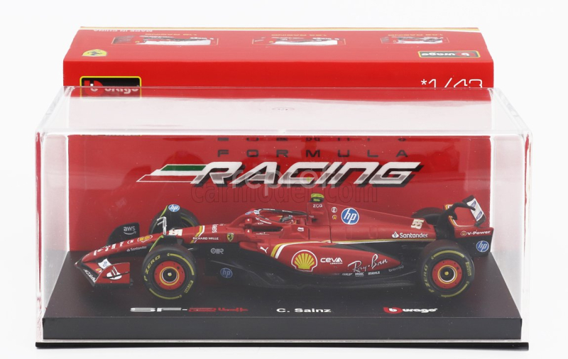 Bburago Ferrari F1  Sf-24 Team Scuderia Ferrari N 55 5th Emilia Romagna Imola Gp 2024 Carlos Sainz - With Pilot And Showcase 1:43 Červená Černá