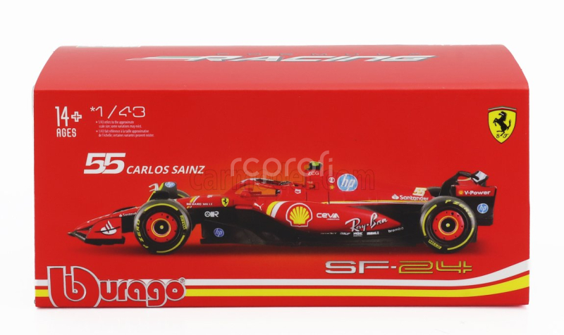 Bburago Ferrari F1  Sf-24 Team Scuderia Ferrari N 55 5th Emilia Romagna Imola Gp 2024 Carlos Sainz - With Pilot And Showcase 1:43 Červená Černá