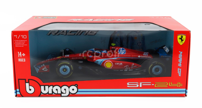 Bburago Ferrari F1  Sf-24 Team Scuderia Ferrari N 55 5th Miami Gp 2024 Carlos Sainz 1:18 Červená Černá Světle Modrá