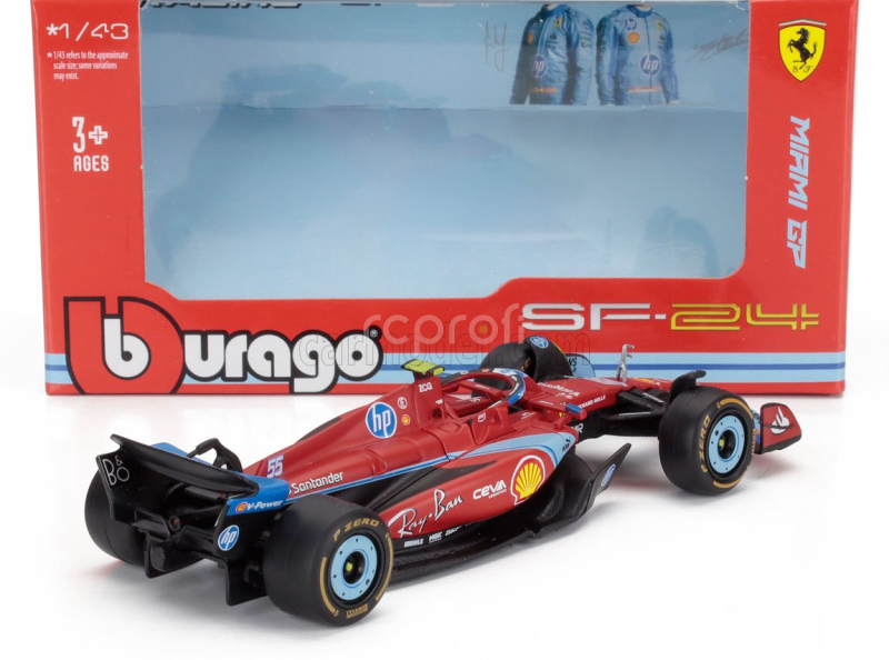 Bburago Ferrari F1  Sf-24 Team Scuderia Ferrari N 55 5th Miami Gp 2024 Carlos Sainz 1:43 Červená Černá Světle Modrá