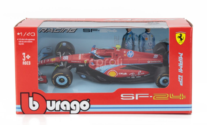 Bburago Ferrari F1  Sf-24 Team Scuderia Ferrari N 55 5th Miami Gp 2024 Carlos Sainz 1:43 Červená Černá Světle Modrá